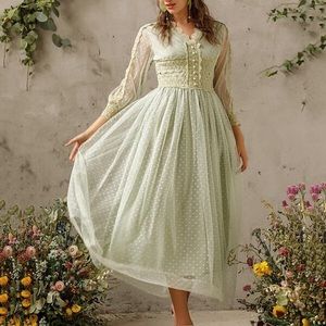 Victorian style light green dress with lots of beautiful detail!